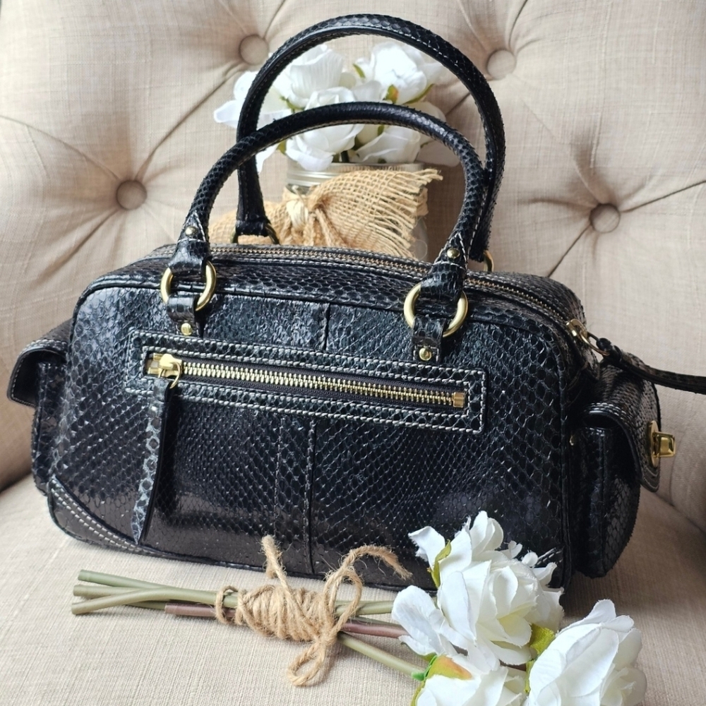 Vintage Coach Genuine Python Gallery Pocket Sachel # 8A84 ( Black ) - Picture 3 of 16